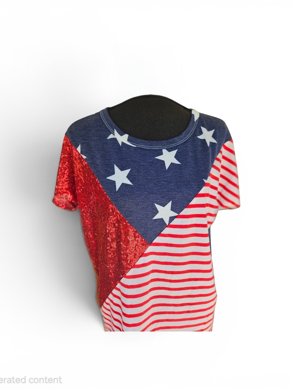 MACARON Red White & Blue Stars And Stripes Print Tee Size Large